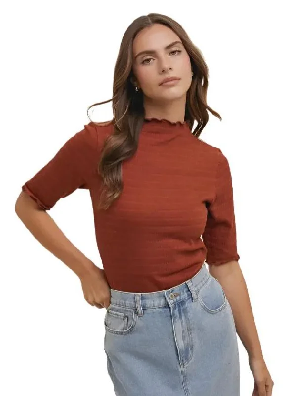 Mock Neck Textured Knit Top Eco-Friendly Knit Top