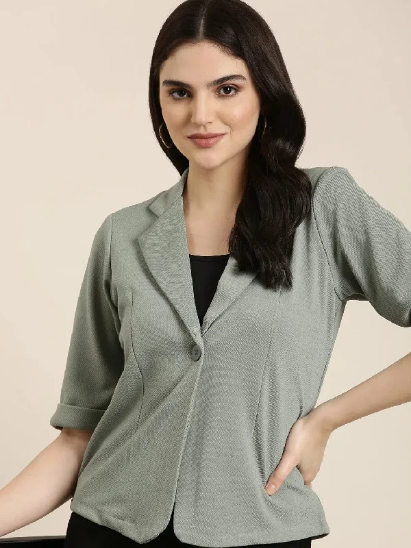 Women Sea Green Solid Blazer-AE-340-Seagreen Women's Elegant Blazer