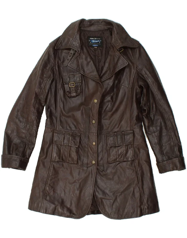 MIDWAY Womens Leather Coat IT 48 XL Brown Leather Peter Pan Collar Cowl Neck Turtleneck MIDWAY Womens Leather Coat IT 48 XL Brown Leather Peter Pan Collar Cowl Neck Turtleneck