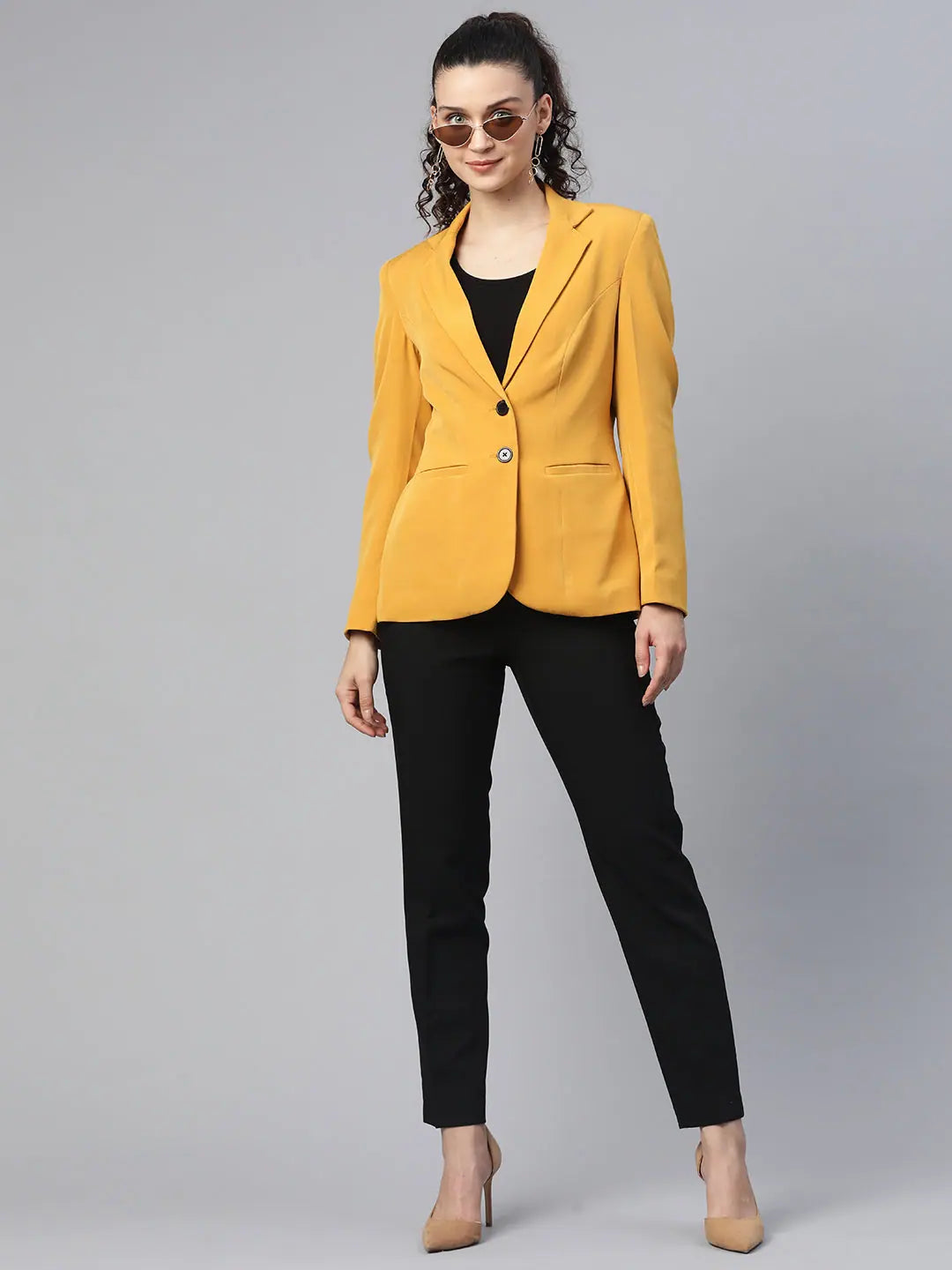 PowerSutra Notched Lapel Light Weight BLAZER - Mustard Yellow Women's Advanced Suit