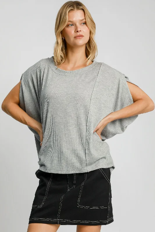 Hazel Blues® |  Umgee Exposed Seam Round Neck Batwing Sleeve Knit Top Scoop Neck Knit Tee