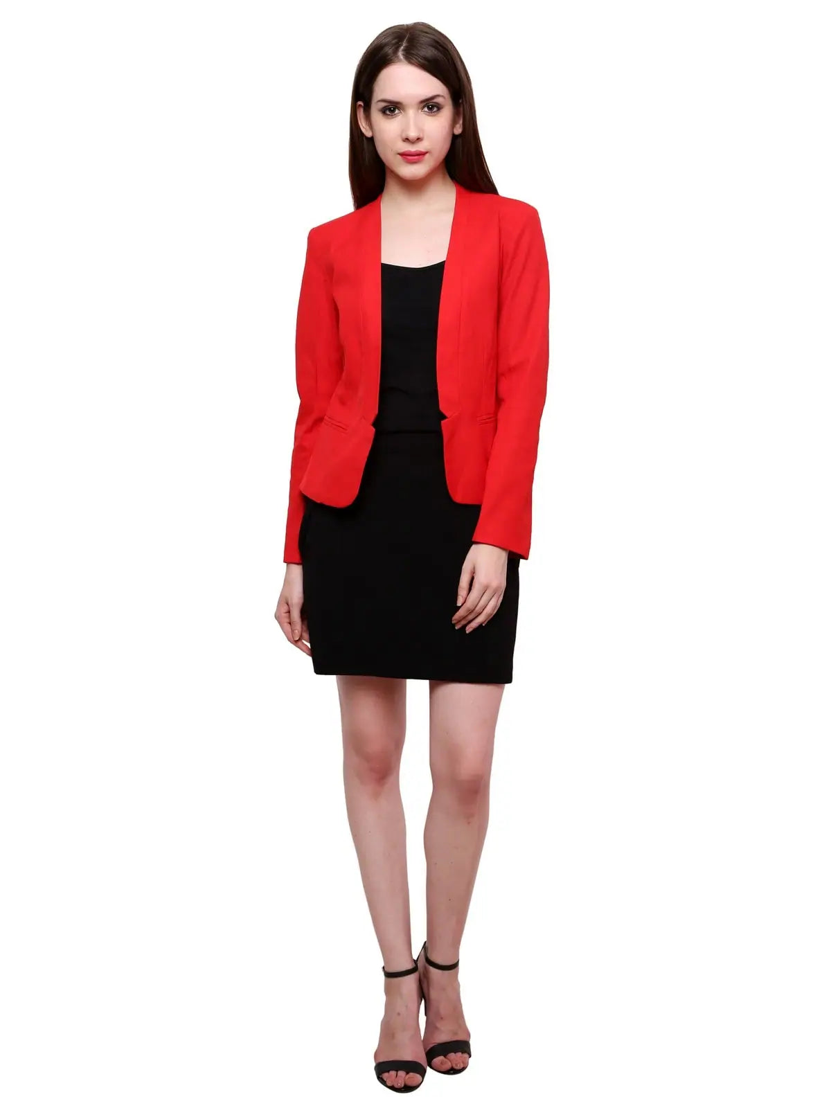 Red Solid Blazer Women's Vintage Suit