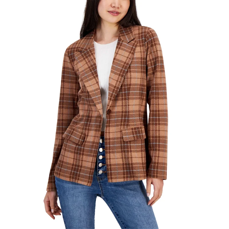 SELF ESTEEM - Plaid Notched-Lapel Button-up Blazer Women's Elegant Suit