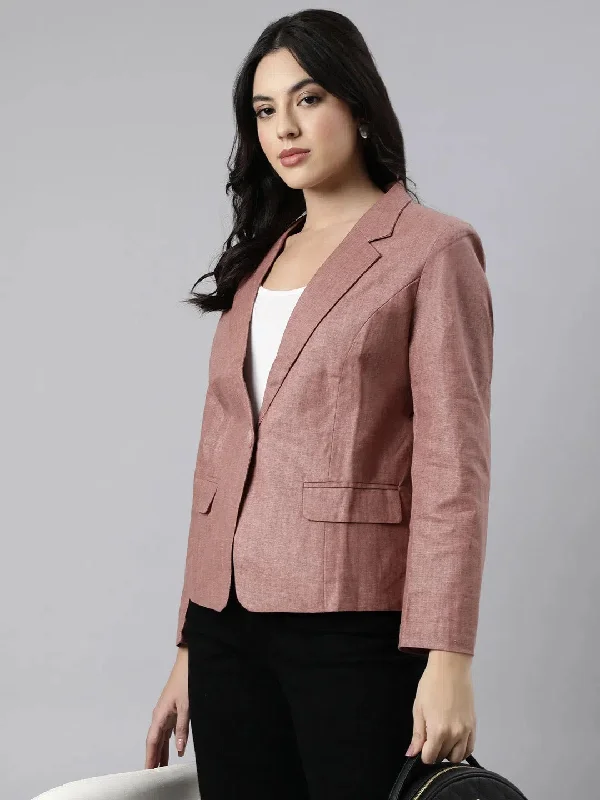 Women Brown Single-Breasted Blazer-20-Brown Women's Custom Jacket