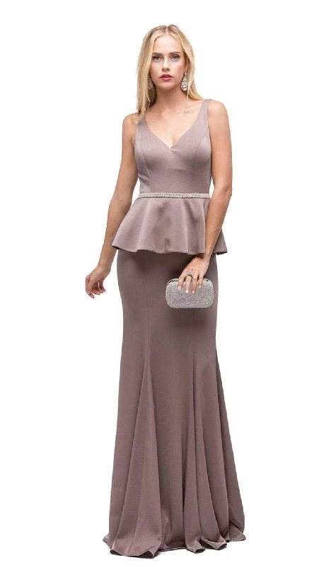 Dancing Queen - 9750 Jewel Encrusted V-Neck Peplum Evening Dress