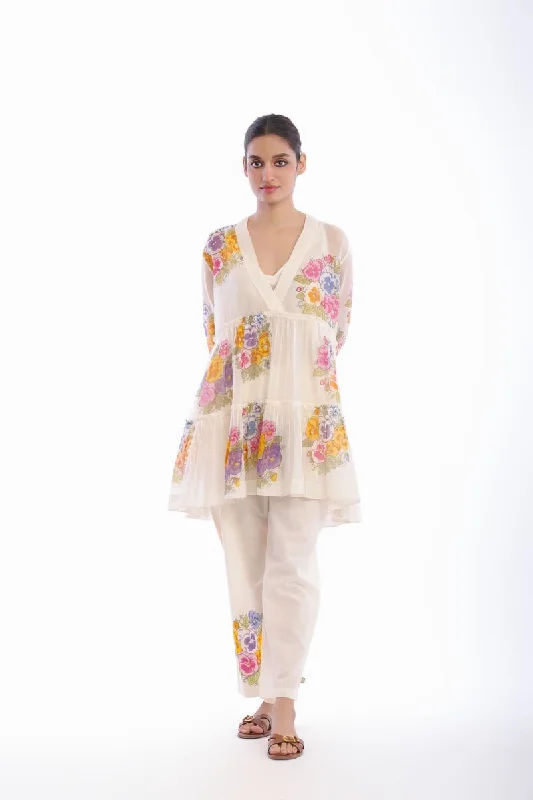 Ivory floral printed tier dress
