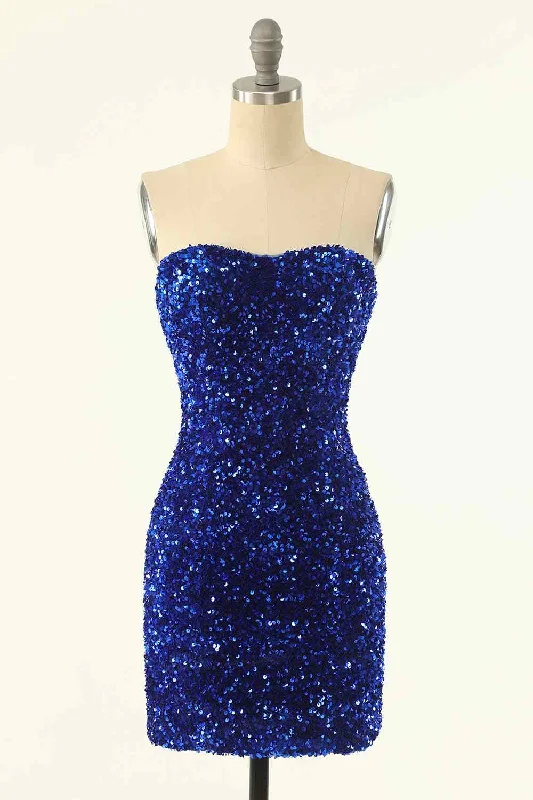 Sheath Strapless Sequins Mini Homecoming Dress