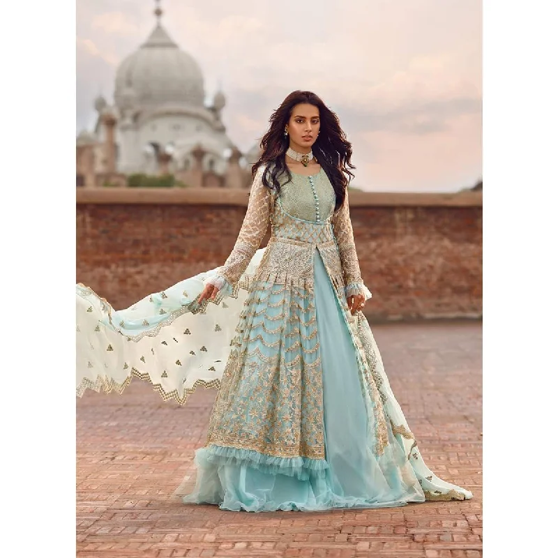 Sky blue double shirt gown style dress # P2622