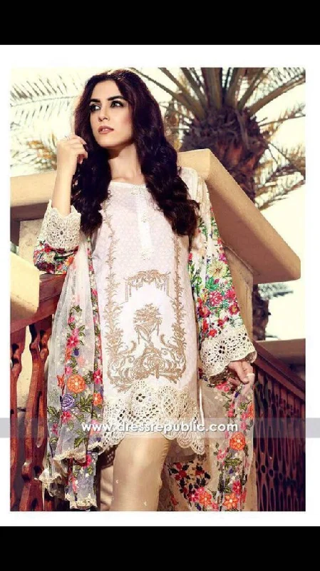 Skin and Multi-Color Floral Design Lawn Dress by Maria. B- L55