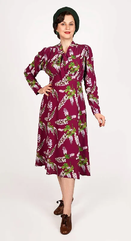 Grace Bow Tie Dress in Burgundy Wisteria