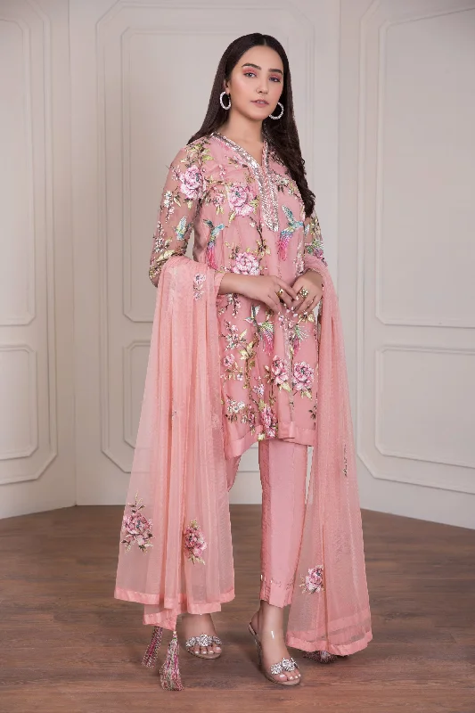 Fancy Pakistani dress in beautiful tea pink color # P2223