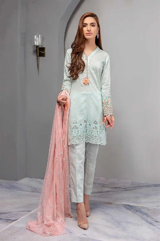 Designer Lawn Dress In Turquoise Color Model# L 1838