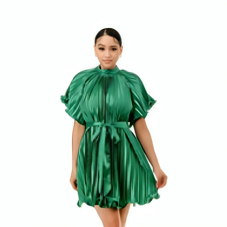 Midi Pleated Dress With Belt