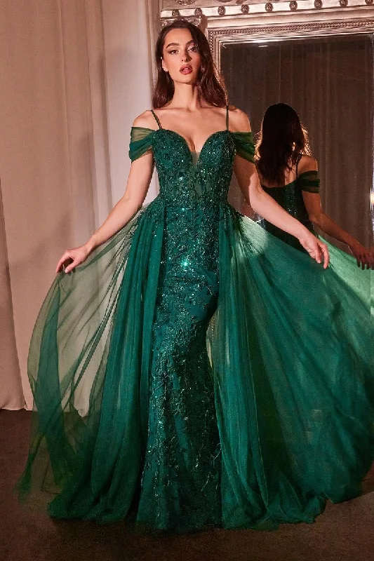 AILIS Off Shoulder Floral Overlay Fitted Mermaid Prom Dress