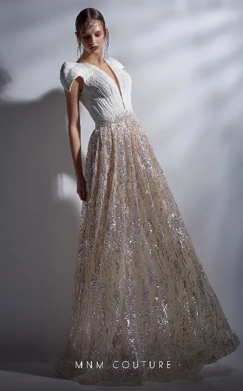 MNM Couture G1272 A Line Long Formal Beaded Sequin Evening Dress