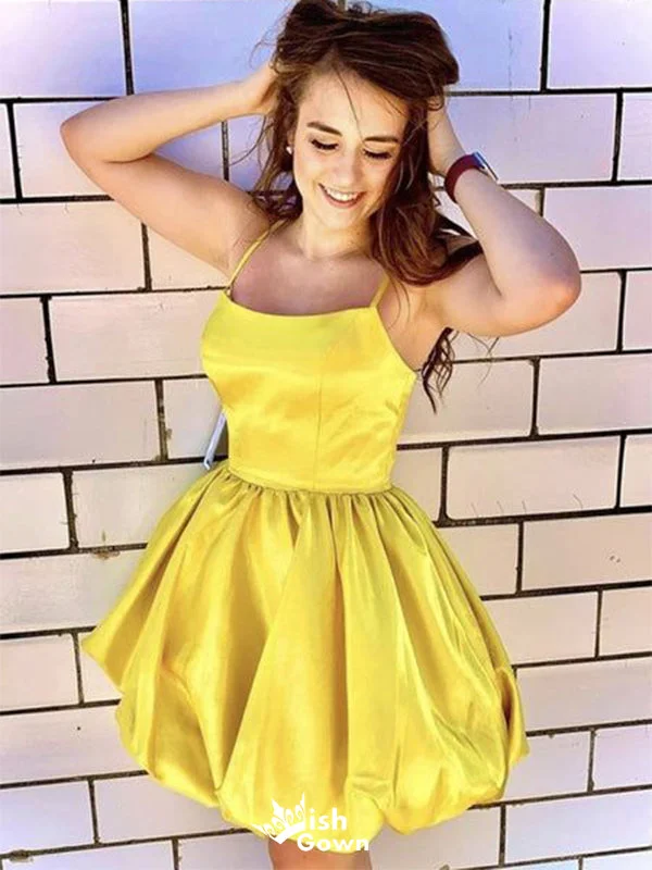 Elegant Yellow Spaghetti Strap Ball Gown Square Popular Cheap Short Homecoming Dresses, EPT288 Elegant Yellow Spaghetti Strap Ball Gown Square Popular Cheap Short Homecoming Dresses, EPT288