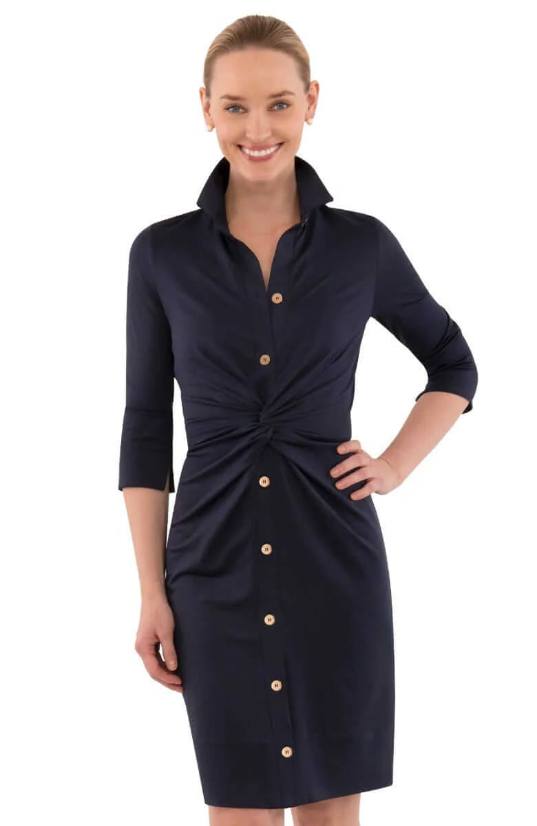 Twist Front Navy Dress