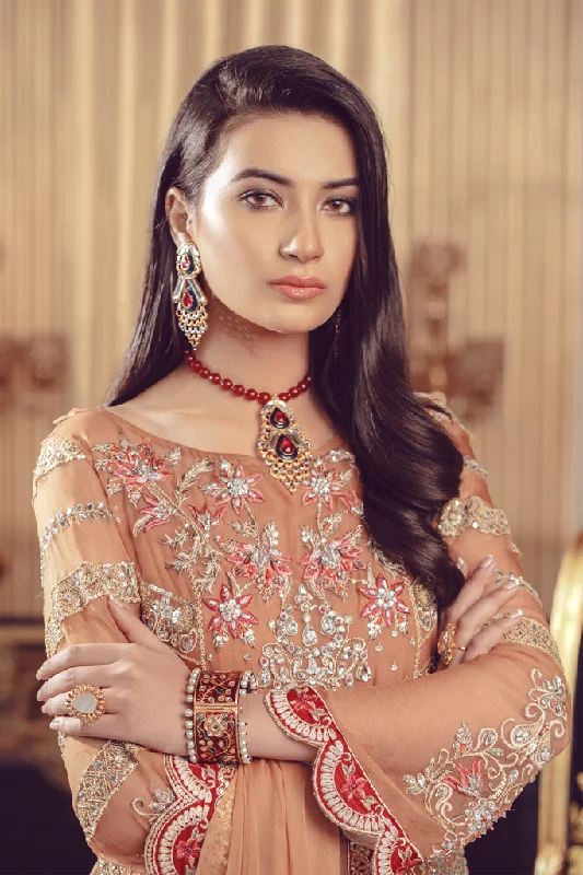 Chiffon embroidered Pakistani formal eid dress in rust color # P2492