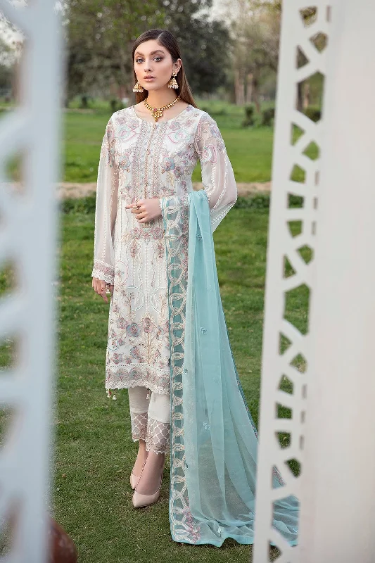 White Pakistani Dress in Chiffon with Embroidery #PF384