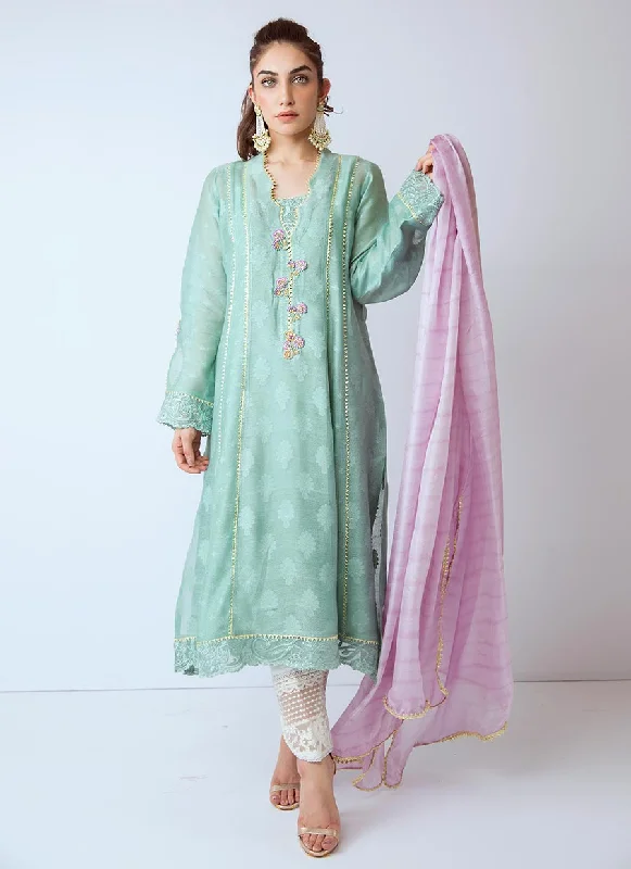 Beautiful Pakistani organza dress in green color # P2270