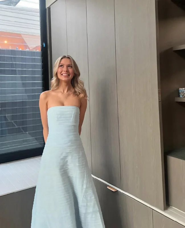 Elegant A Line Strapless Tiered Sky Blue Tulle Prom Dress Evening Dress SH1987