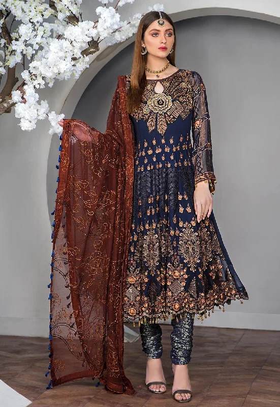 Chiffon Dress with Chori Pajama  in Blue Color #M0117