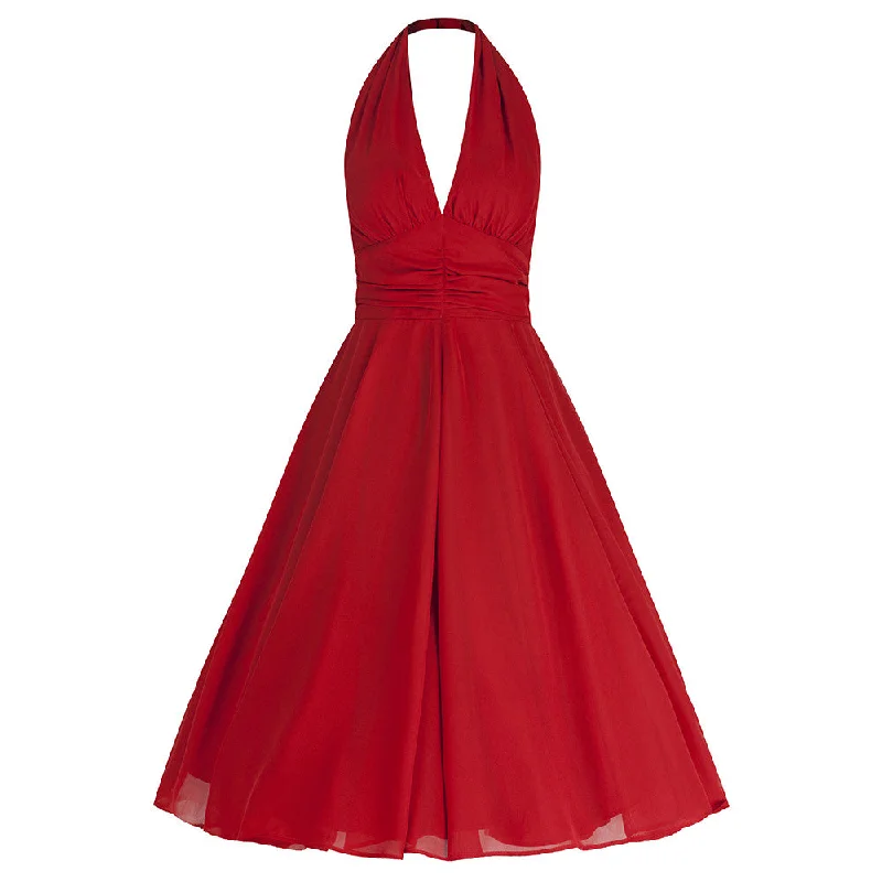Red Chiffon Vintage Marilyn Monroe Style 50s Swing Dress