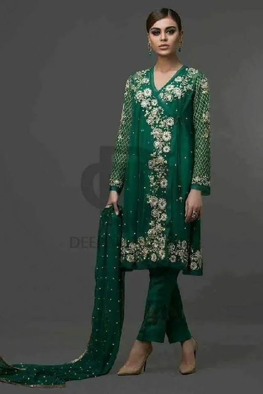Trendy Bottle Green Chiffon Dress by Deepak Parwani - C 818