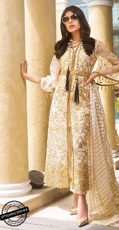 Asian style dress with heavy embroidery in ivory color # P2212