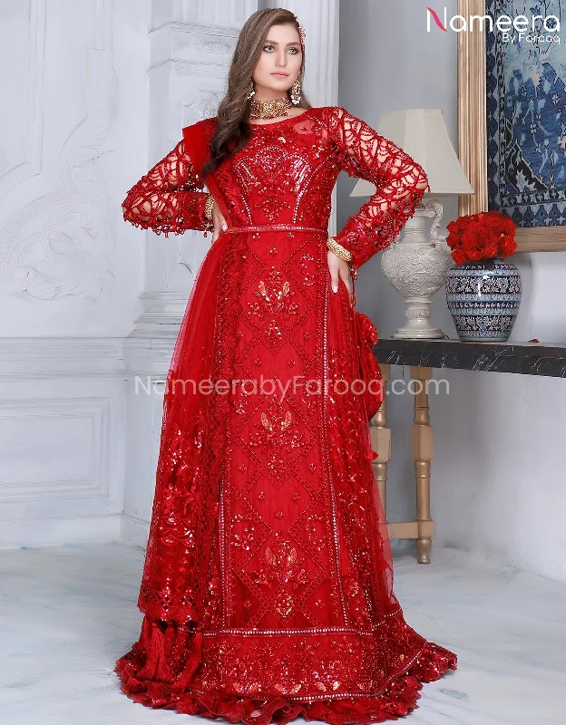 Embroidered Net Red Dress Design in Pakistan #PS210