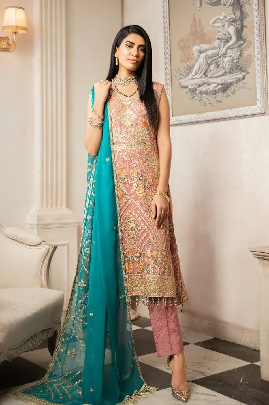 Modern Pakistani Sleeveless Chiffon Dress In Rosy Pink Color # CA125