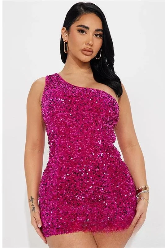 Rose Pink One Shoulder Sequins Sheath Homecoming Dress