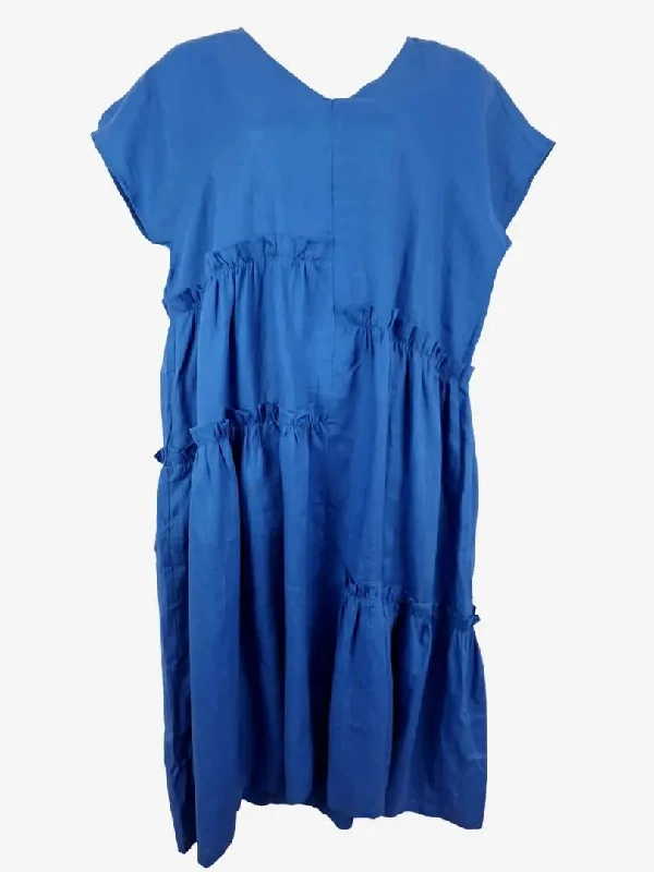Yarra Trail Vibrant Blue Ruffle Linen Dress Size 18