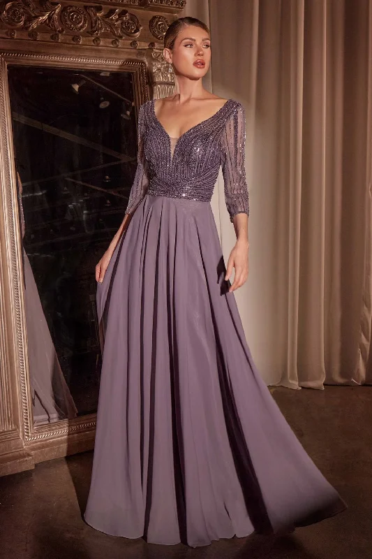 Cinderella Divine CC446 Long Formal A Line Beaded Evening Dress