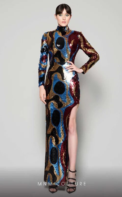 MNM Couture N0409 Fitted Long Sleeve Formal Sequin Evening Dress