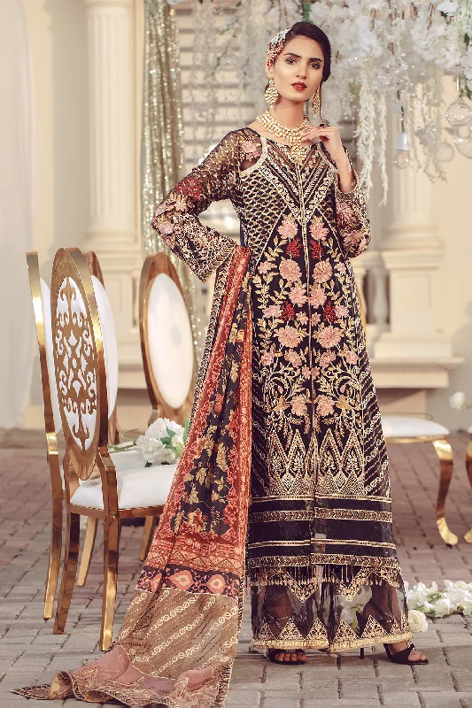 Chiffon embroidered Pakistani women formal eid dress in black color # P2493