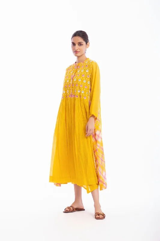 Yellow floral embroidered dress