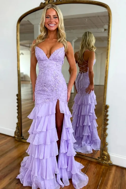 Purple V Neck Backless Mermaid Lace Long Prom Dresses, Lilac Lace Formal Dress, Lilac Evening Dresses WT1590 Purple V Neck Backless Mermaid Lace Long Prom Dresses, Lilac Lace Formal Dress, Lilac Evening Dresses WT1590