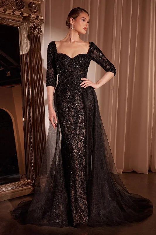 Cinderella Divine CD749 Fitted Long Formal Applique Overskirt Evening Dress