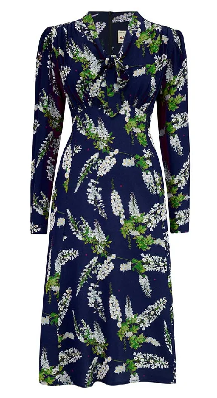Grace Bow Tie Dress in Navy Wisteria