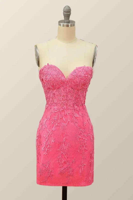 Sheath Strapless Appliques Lace-Up Back Mini Homecoming Dress