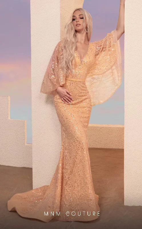 MNM Couture M0106 Long Formal Beaded Sequin Evening Cape Dress