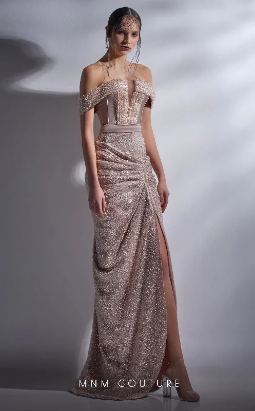 MNM Couture G1290 Prom Long Beaded Sequin Slit Formal Dress