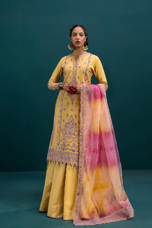 Pale Yellow Lawn Salwar Kameez Pakistani Eid Dresses