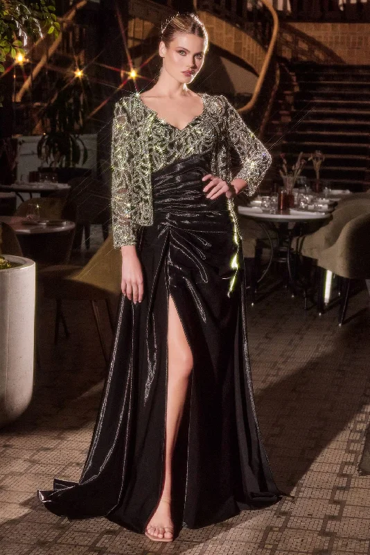 Cinderella Divine J882 A Line Long Formal Slit Bolero Prom Dress