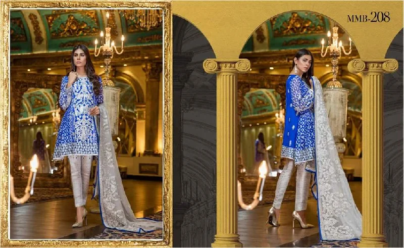 Modest Blue and Gray Color Pakistani Eid Dress in Chiffon - C1665