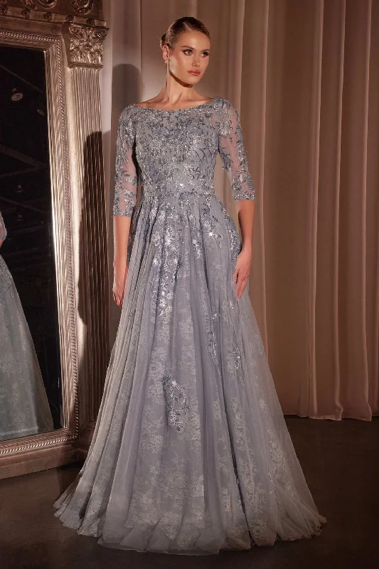 Cinderella Divine CK2401 Long Formal A Line Lace Evening Dress