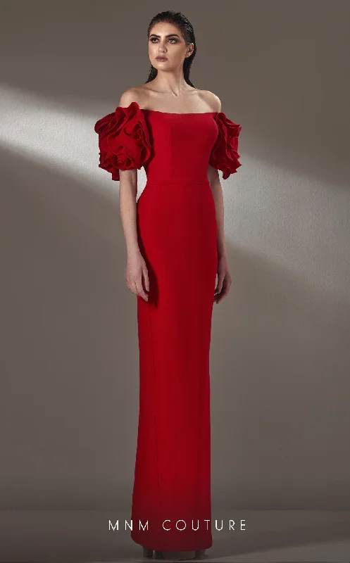 MNM Couture K3875 Long Formal Ruffle Sleeve Evening Dress