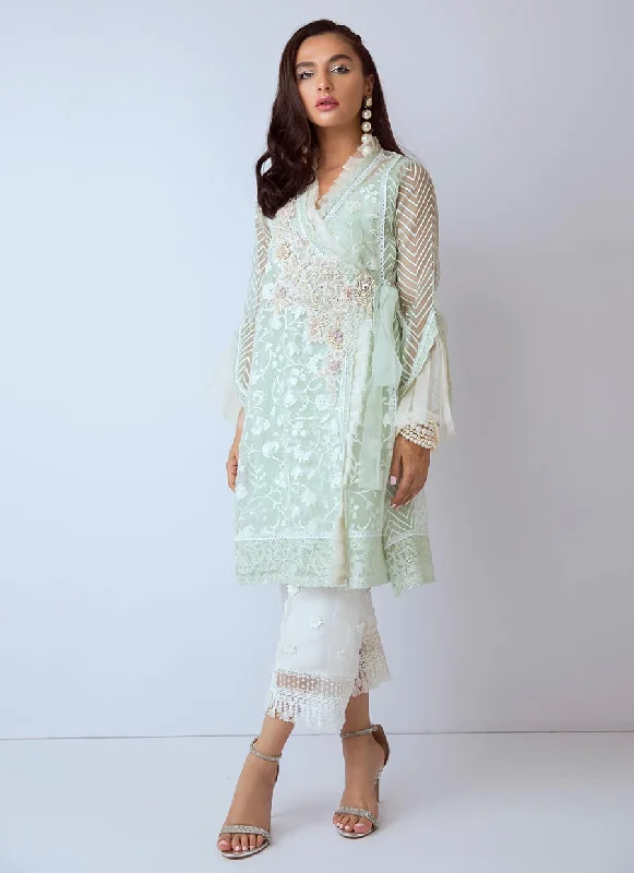 Latest Pakistani designer organza dress in aqua color # P2268