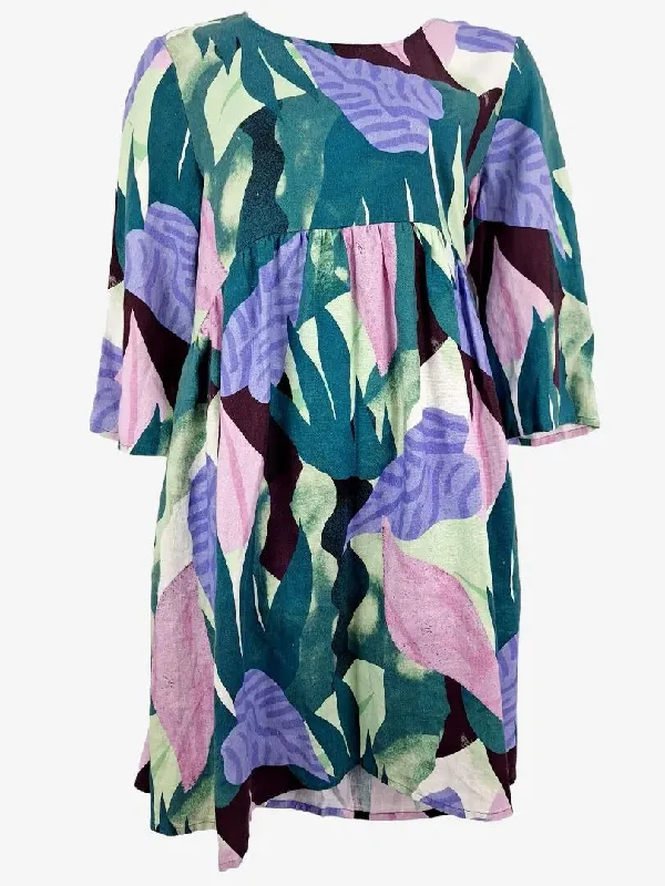 Gorman Lilac Mint Leafy Linen Dress Size 16
